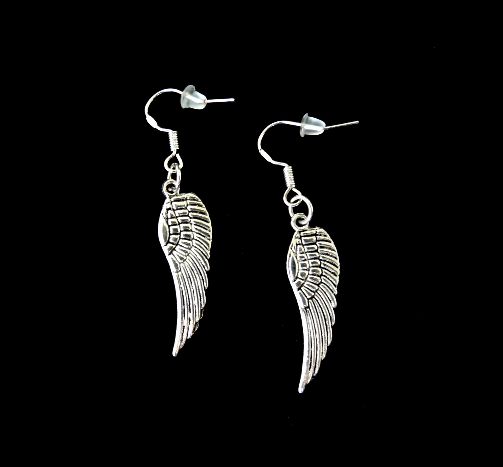 SILVER ANGEL WINGS DANGLE FEATHER CHARM EARRINGS~CHRISTMAS EASTER GIFT FOR HER