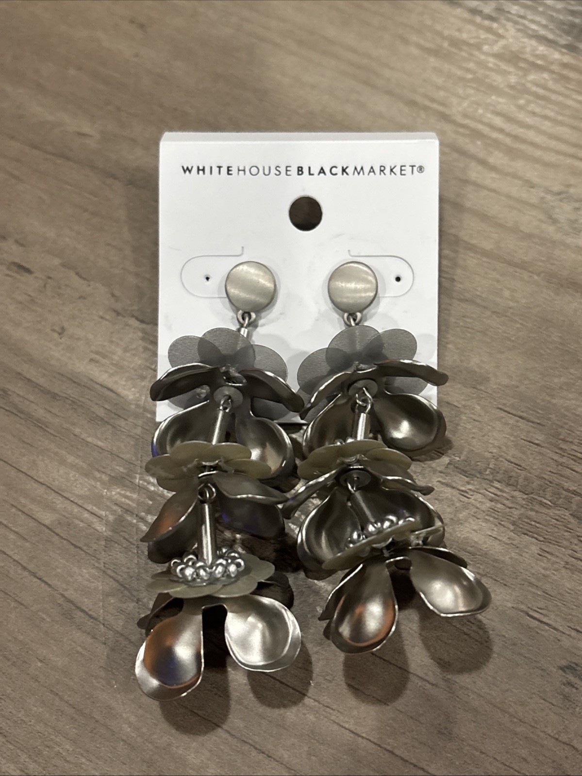 Whit House Black Market Waterfall Flower Drop Earrings Silver Tone