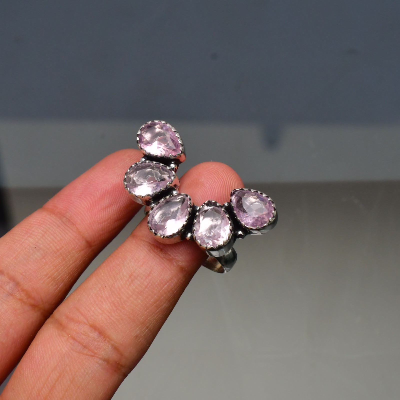 Pink Kunzite (Lab-Created)Gemstone 925 sterling silver Handmade Ring- All Size