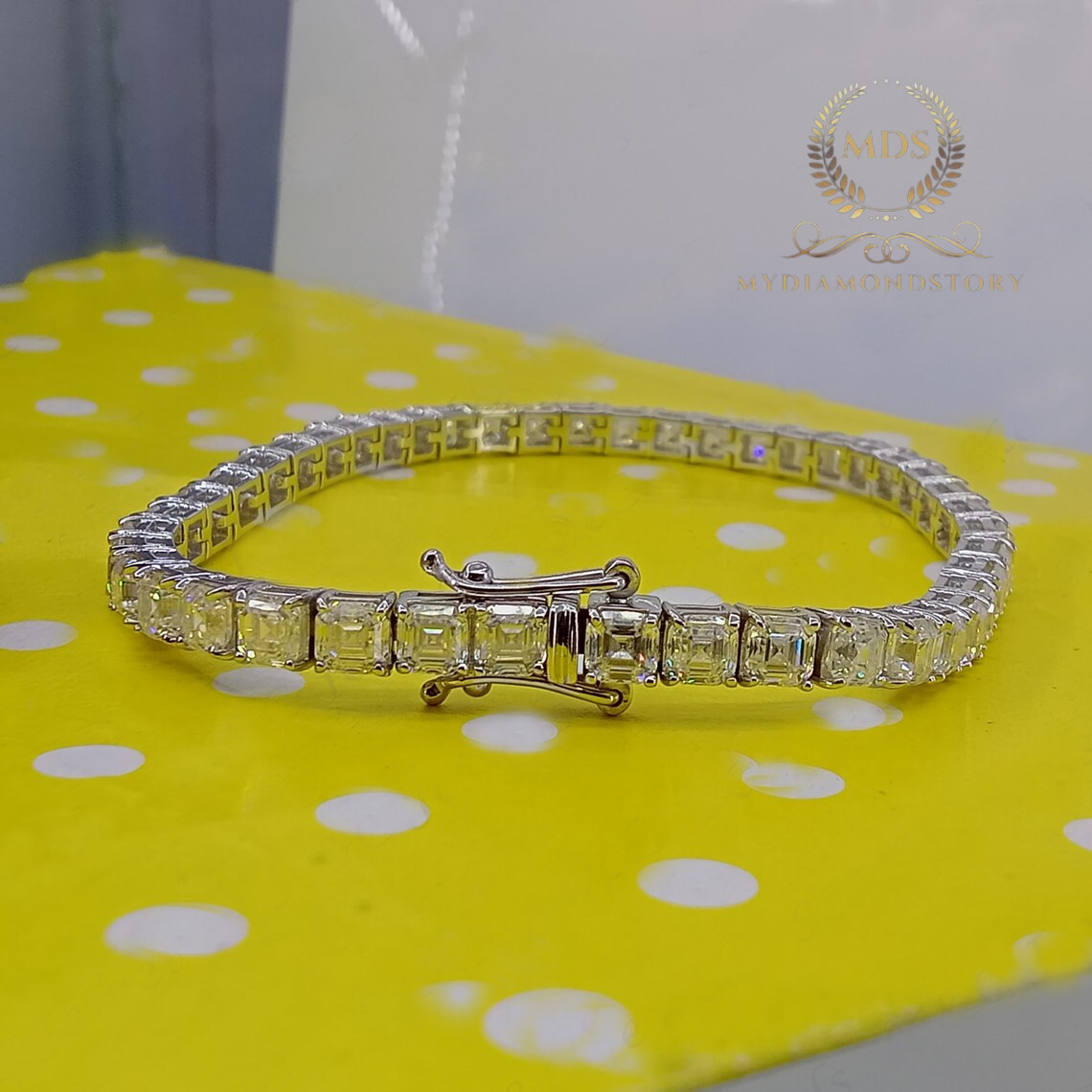 7′ Inch Long Tennis Wedding Bracelet 7 CT Asscher Cut VVS1 Solid 14K White Gold