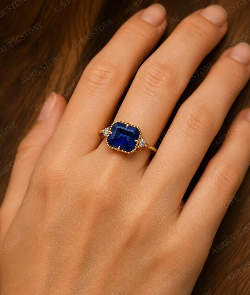 Lab Created Blue Tanzanite Ring, Base Metal: Brass Finish: Gold Plated, Gift