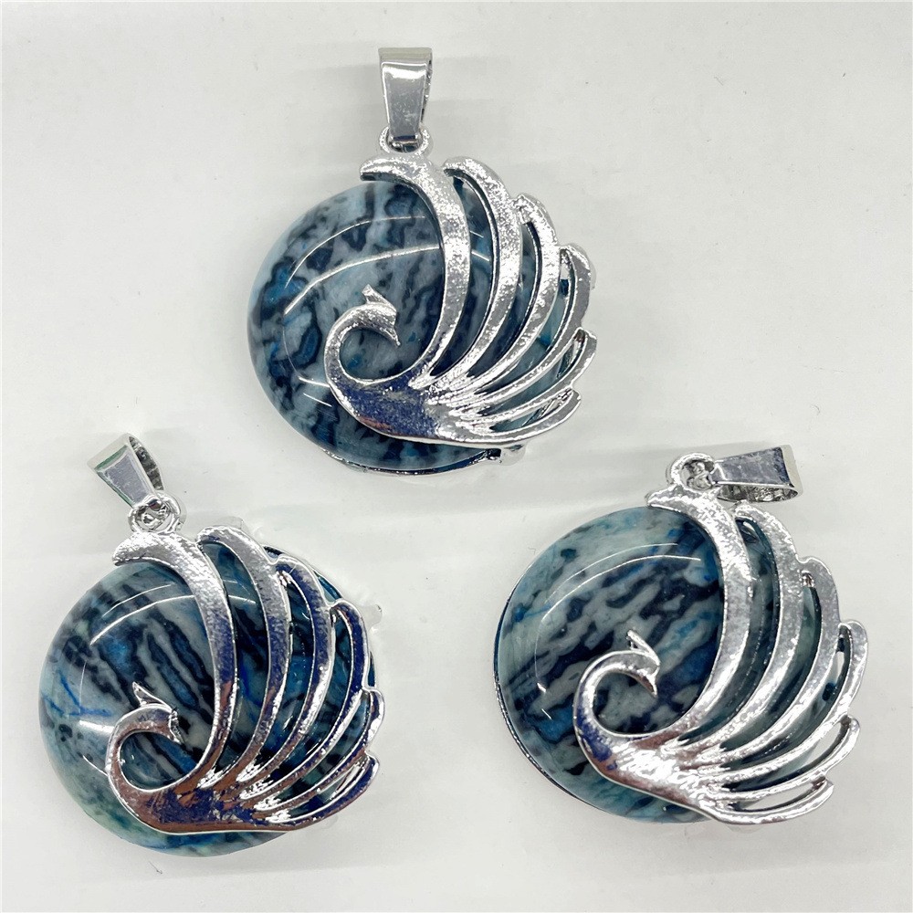 10pcs Mixed Natural Stone Round Peacock Pendants Healing DIY Jewelry Making