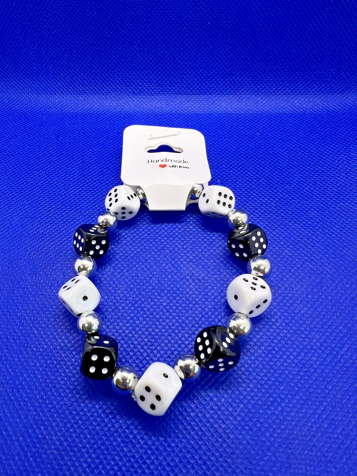Dice Bracelet Bead Stretch Small White Black Dice Casino Gambling Games Jewelry