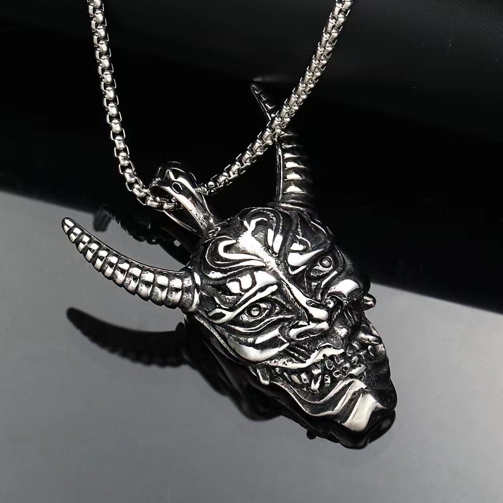 Men’s Unisex Hannya Mask Pendant Necklace Punk Retro Rock Jewelry Chain 24″