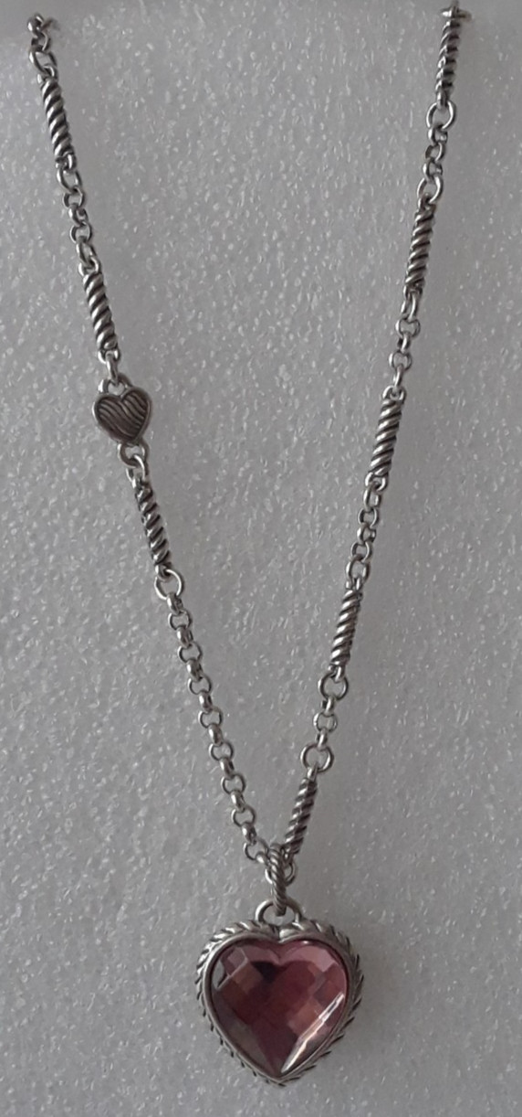 Silver Tone 2 Tone Reversible Heart Pendant Necklace Heart 18 in Chain