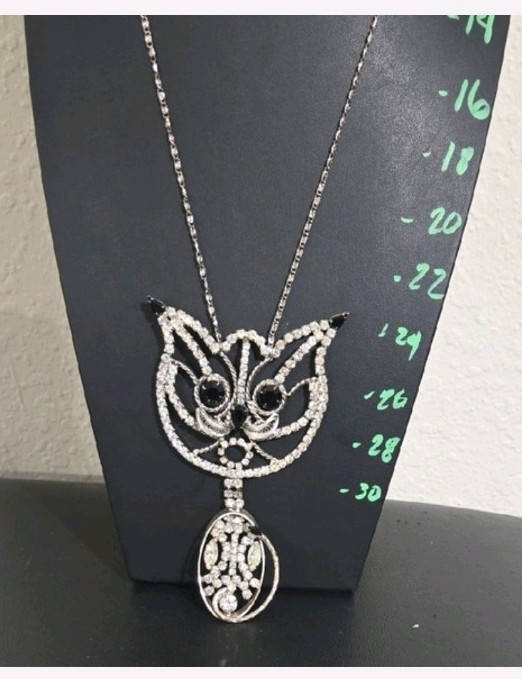 Rare Huge Vintage Unsigned Alice Caviness Rhinestone Cat Necklace