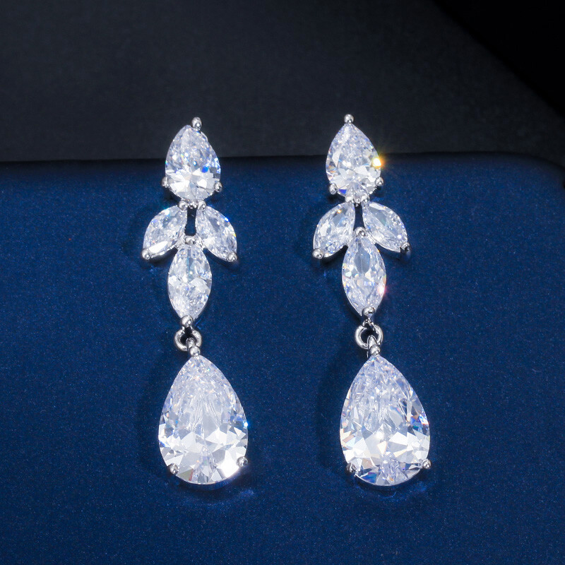 Silver Plated White CZ Necklace Earrings Sets Bridal Costume Jewelry Accessories