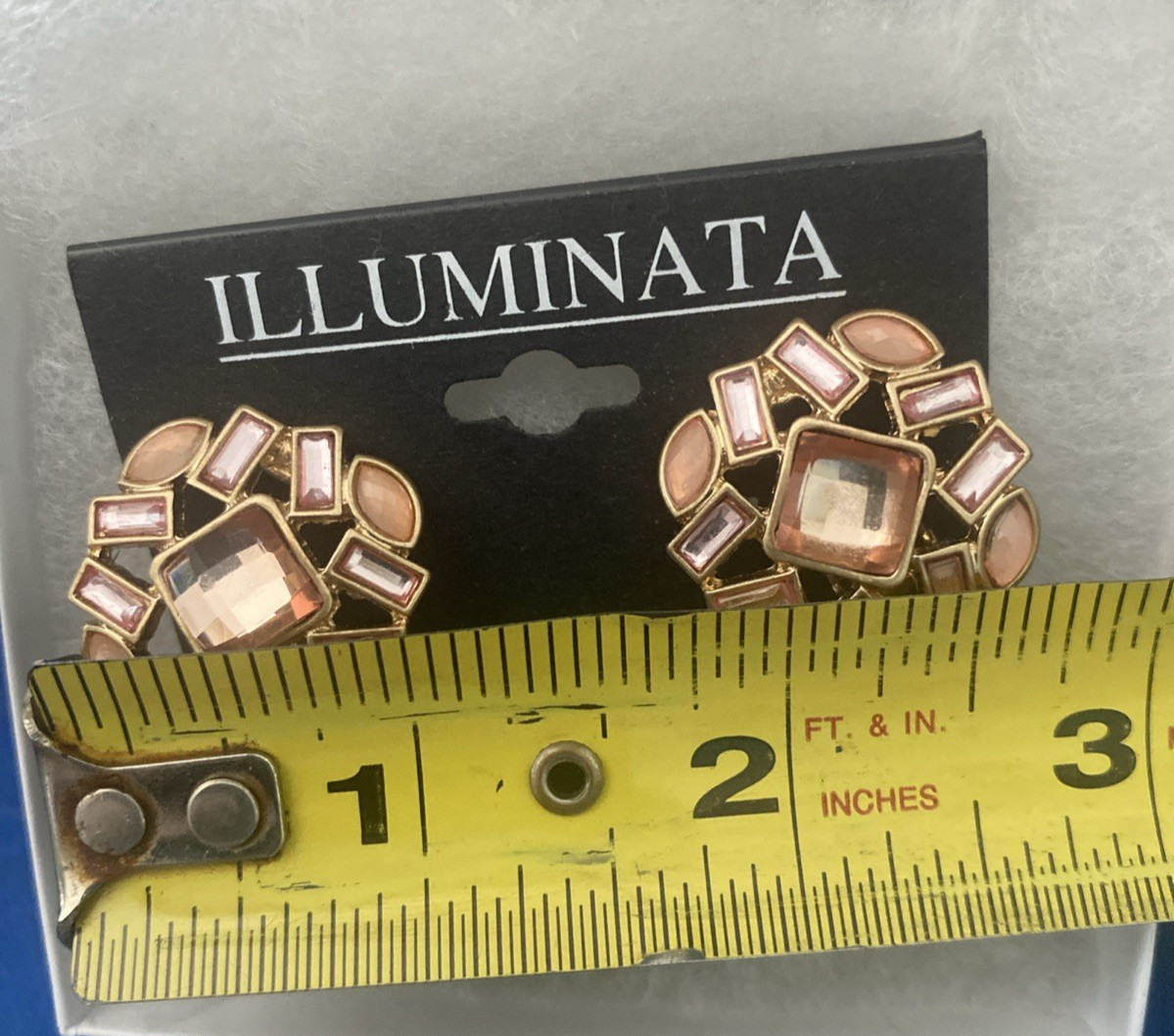 ILLUMINATA CLIP ON EARRINGS pink Rhinestone Flower Cluster New Old stock Cottage