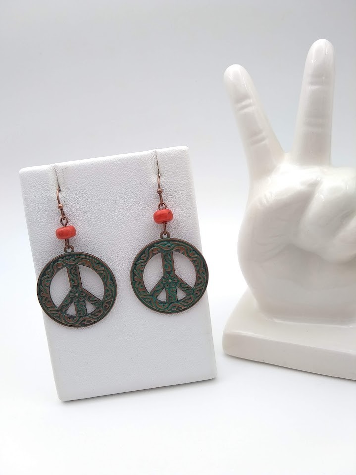 Peace Sign Filigree Patina Earrings