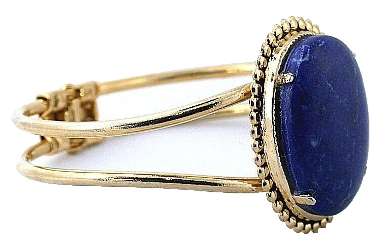 30×22 Lapis Cabochon Spring Load 7 1/2 Inch Goldplated Cuff Bracelet ECG8/81024