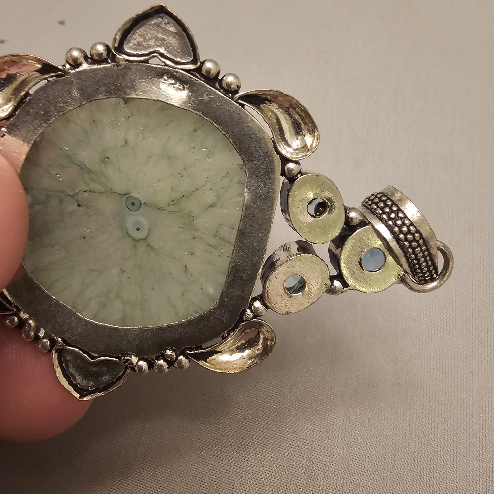 Green Stone Unknown Gemstones in 925 Sterling Silver Pendant About 3 Inches