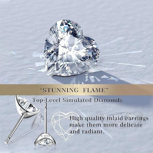 Elegant 925 Sterling Silver Heart Earrings Cubic Zirconia Womens Mens Jewelry US
