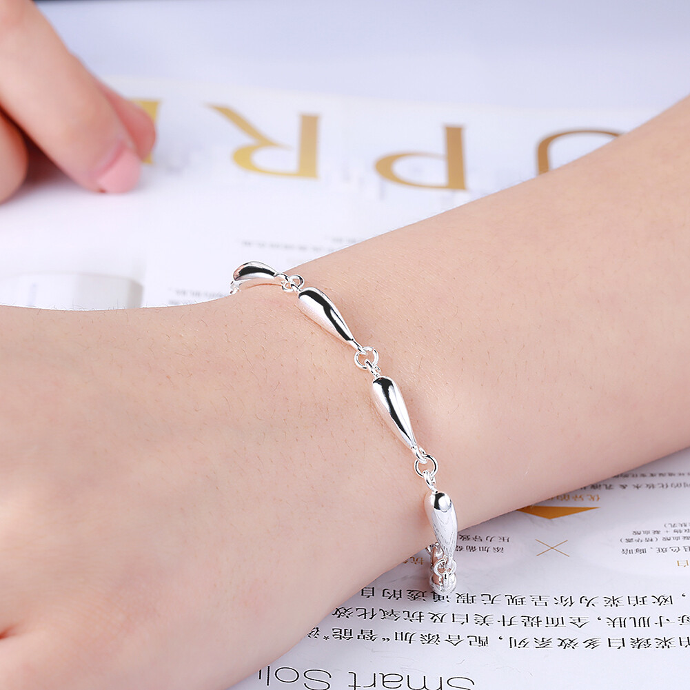925 Sterling Silver Temperament Fashion Charm Jewelry Water Drop Bracelet Chain