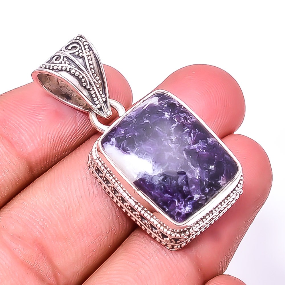 Natural Lepidolite Fine Art 925 Sterling Silver Pendant 1.56″ P8, Christmas Gift