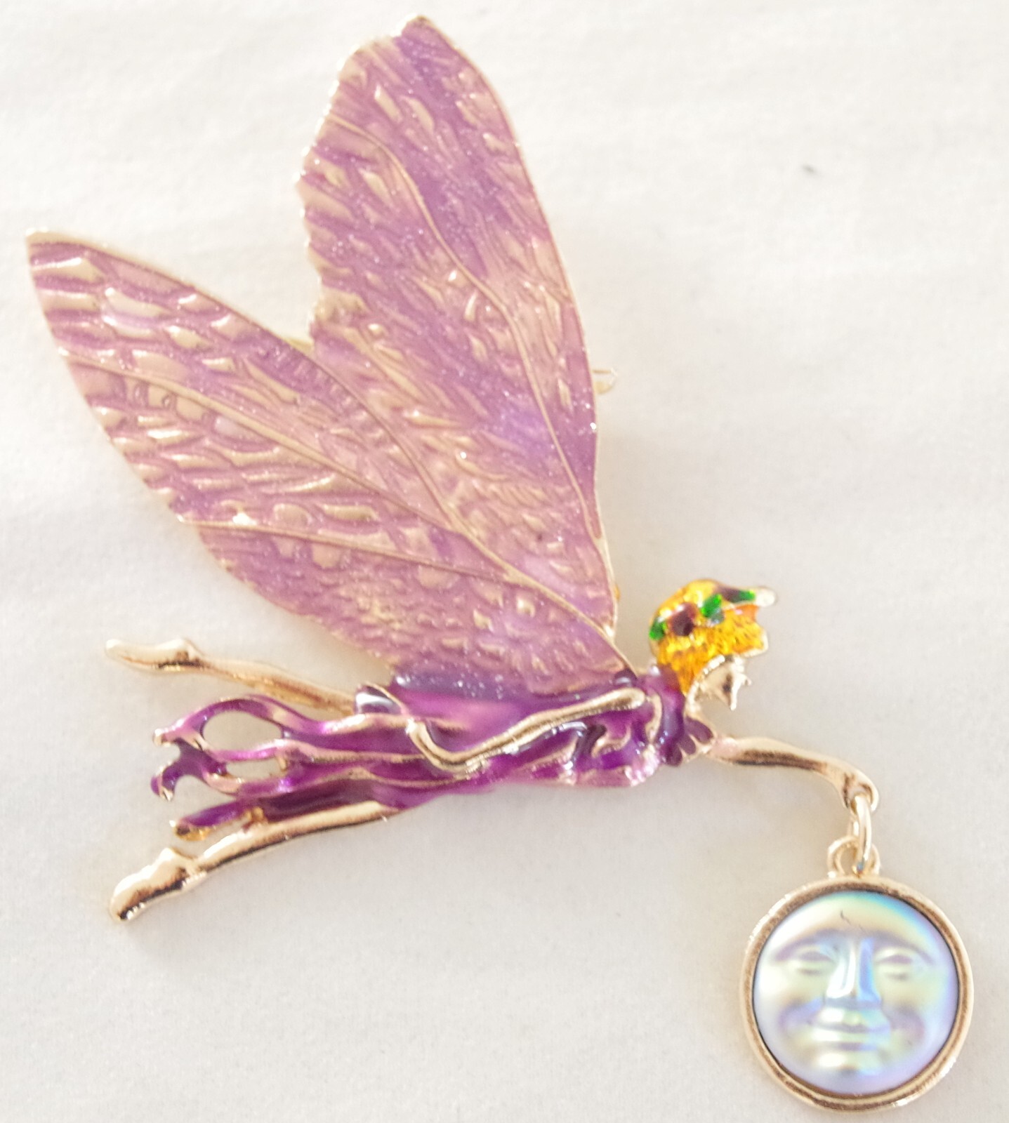 3″ NWOT DESIGNER STYLE FAIRY GODDESS w/ AB MOON FACE DANGLE PENDANT BROOCH COMBO