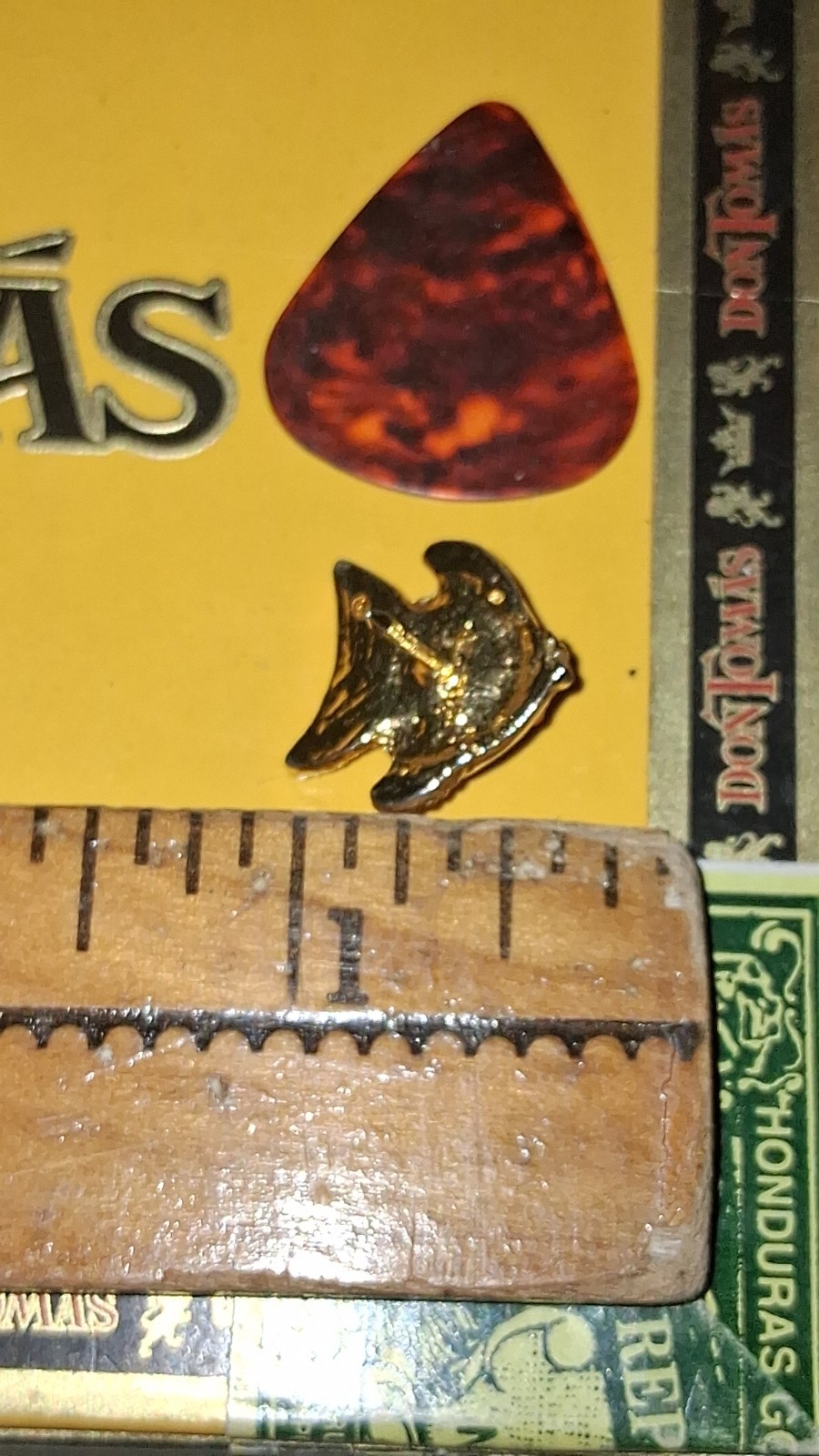 Gold Tone Fish Pin Brooch Red Round Rhinestone & Clear Rhinestones 1 in