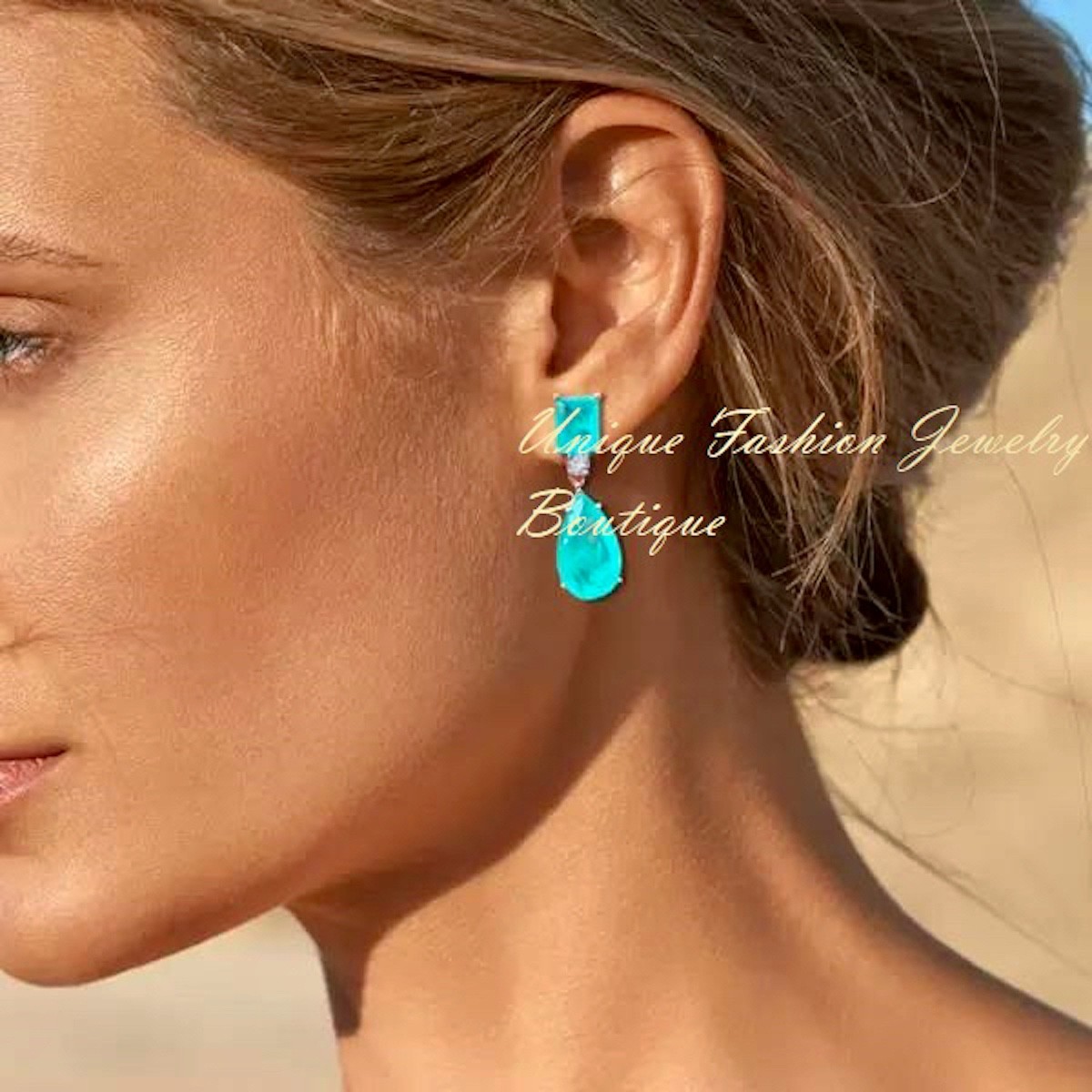18k Platinum Plated 24 CT Paraiba Tourmaline Drop Earrings Over Sterling Silver