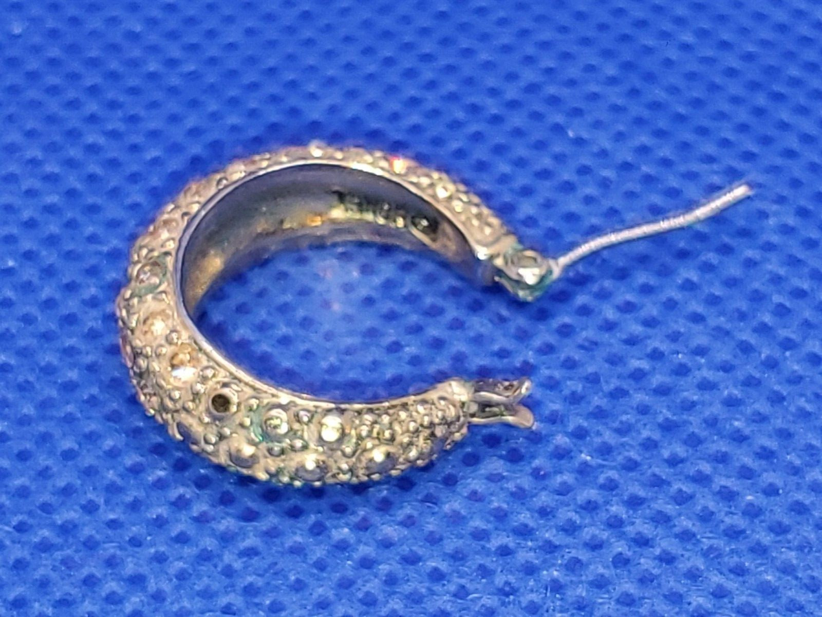 Vintage MONET McKinley C-Shaped Modern Rhinestones Crystal Hoop Earrings DAMAGED