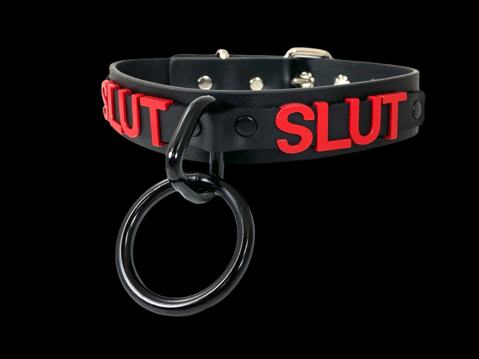 Name Bondage Collar Black O Ring RED Letter Slave Leather BDSM Slut Choker