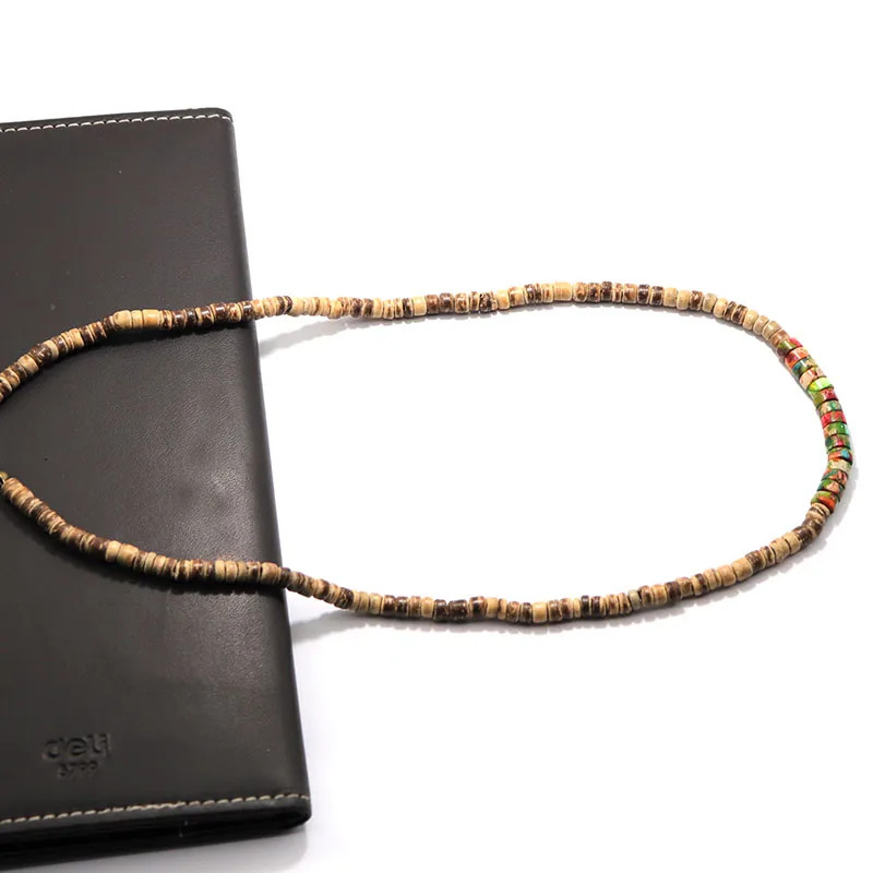 Natural Coconut Wood Necklace 19 Inch Round Bead Rope Chain Men Jewelry