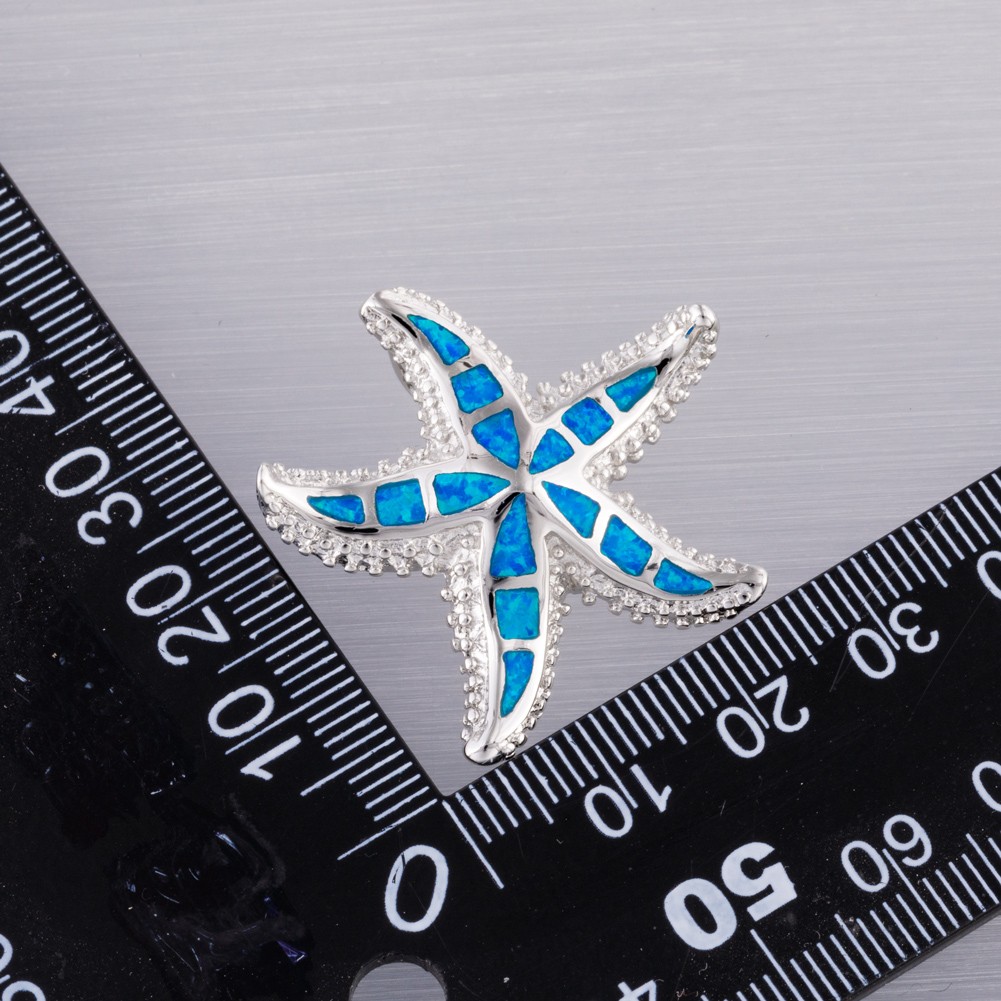 Vivid Starfish Ocean Blue Fire Opal Silver Jewelry Necklace Pendant