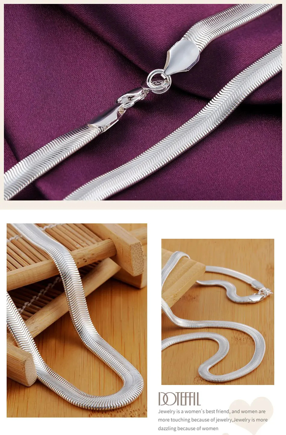DOTEFFIL 925 Sterling Silver 16/18/20/22/24 Inch 6mm Flat Snake Chain