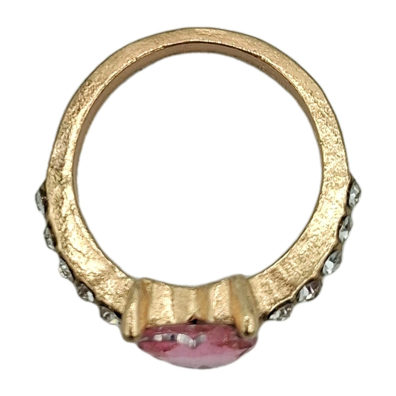 Gold Tone Pink Heart Rhinestone Ring Size 6.5 Romantic Valentine’s Fashion