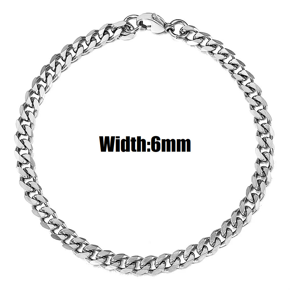 Silver Stainless Steel Curb Cuban Link Chain Bracelet Unisex Women Men 6/8/10mm