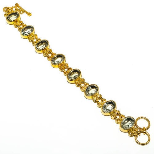 Natural Green Amethyst Silver Gold Plated Bracelet 7-7.99″ B625-93
