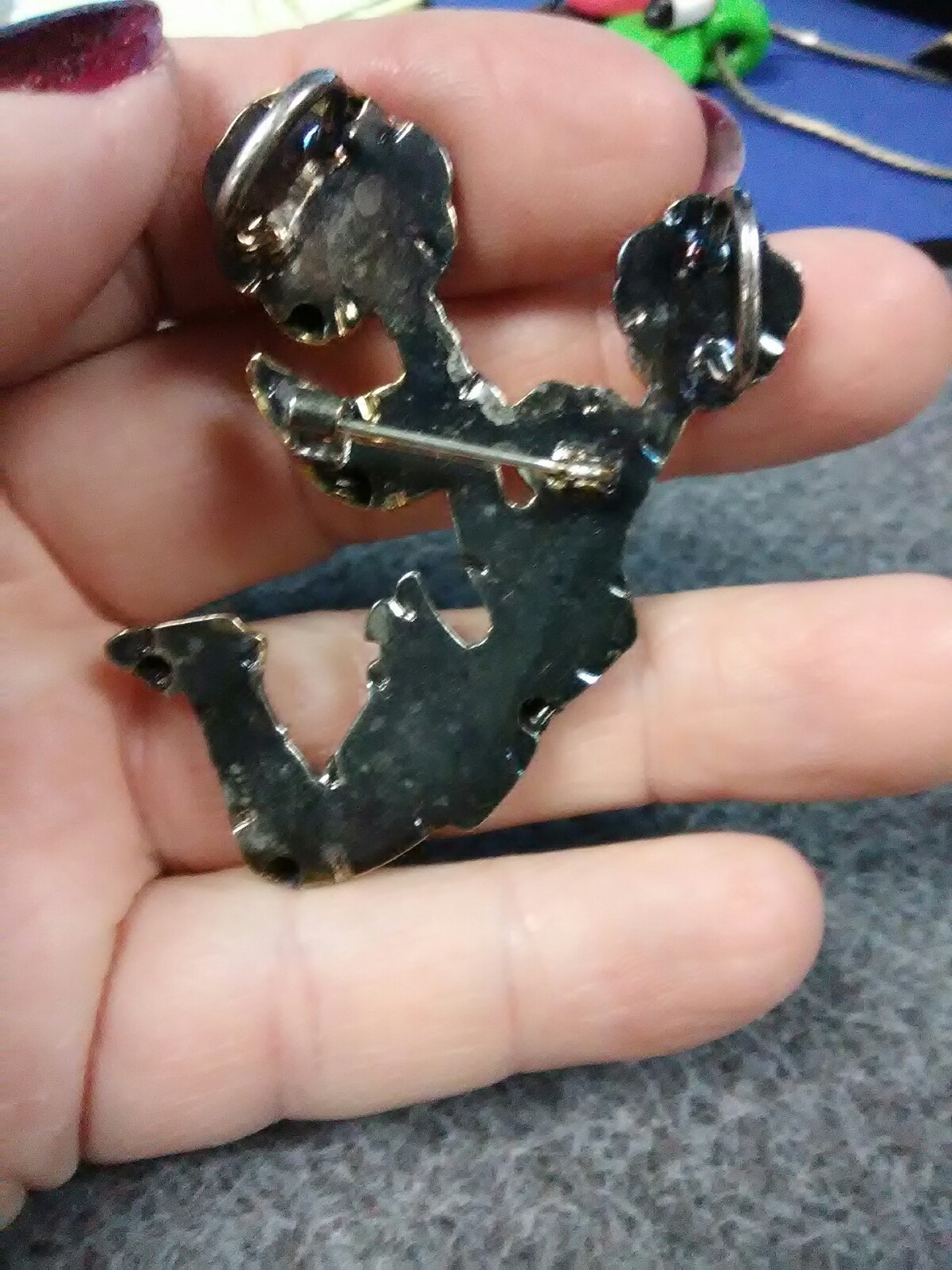 bronze look cheerleader brooch slider pendant necklace costume jewelry
