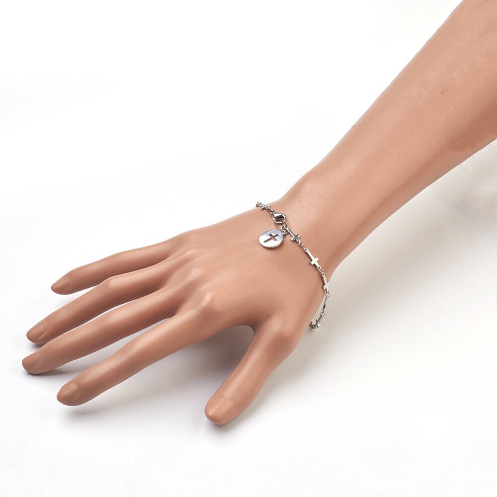 Stainless Steel Charm Bracelet Cross Silver 7.8″ Z122
