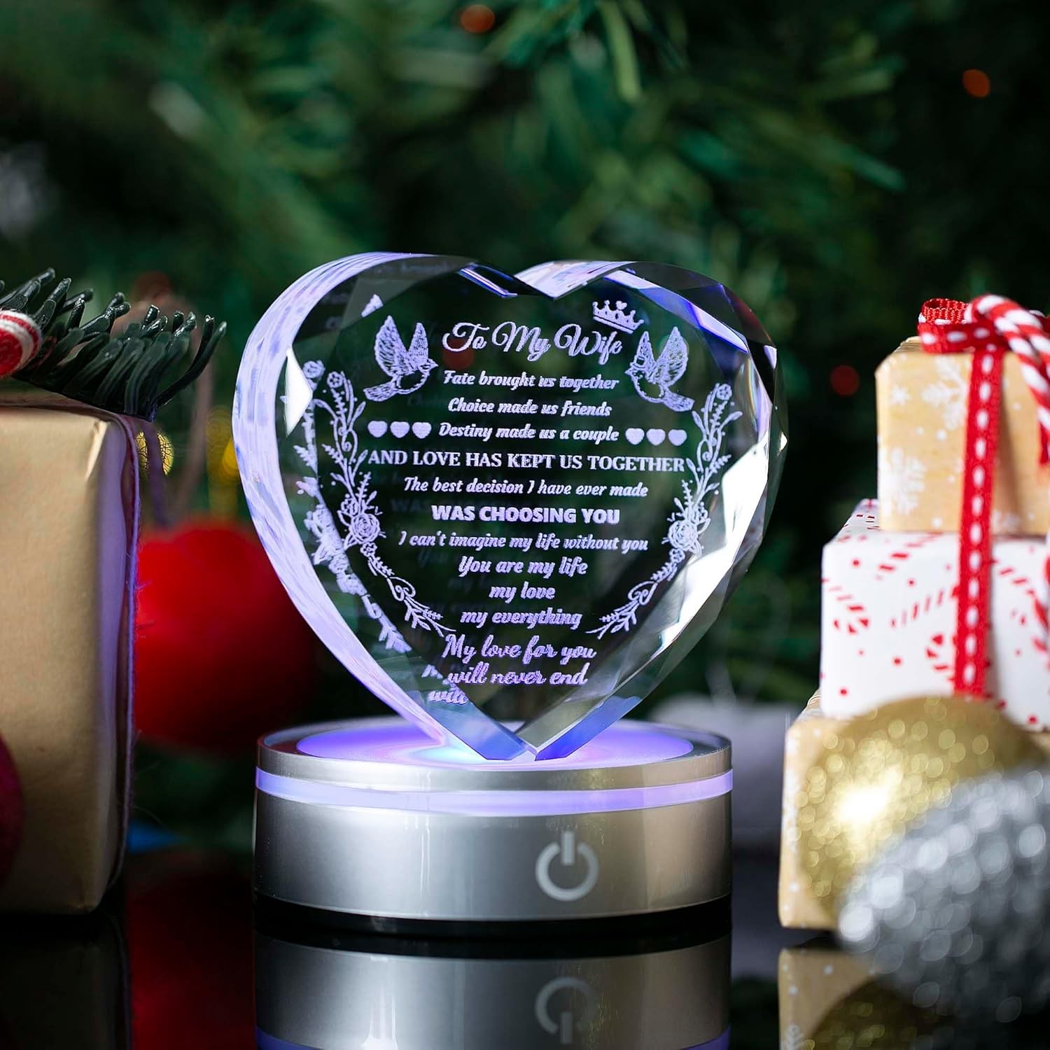 Gifts for Wife Crystal with Colorful LED Base, Anniversary Birthday Gifts for Wo