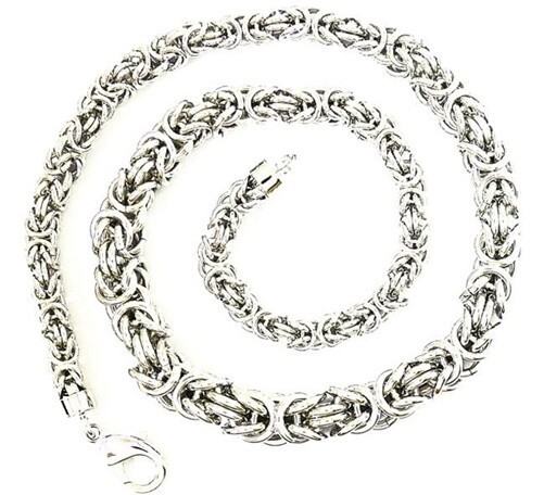 HEAVY BYZANTINE CHAIN LINK SILVER NECKLACE 20″