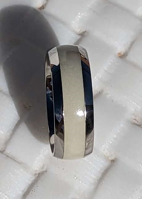 Titanium Ring Unisex White Glow in the Dark Ring Single Line Very Nice Looking!