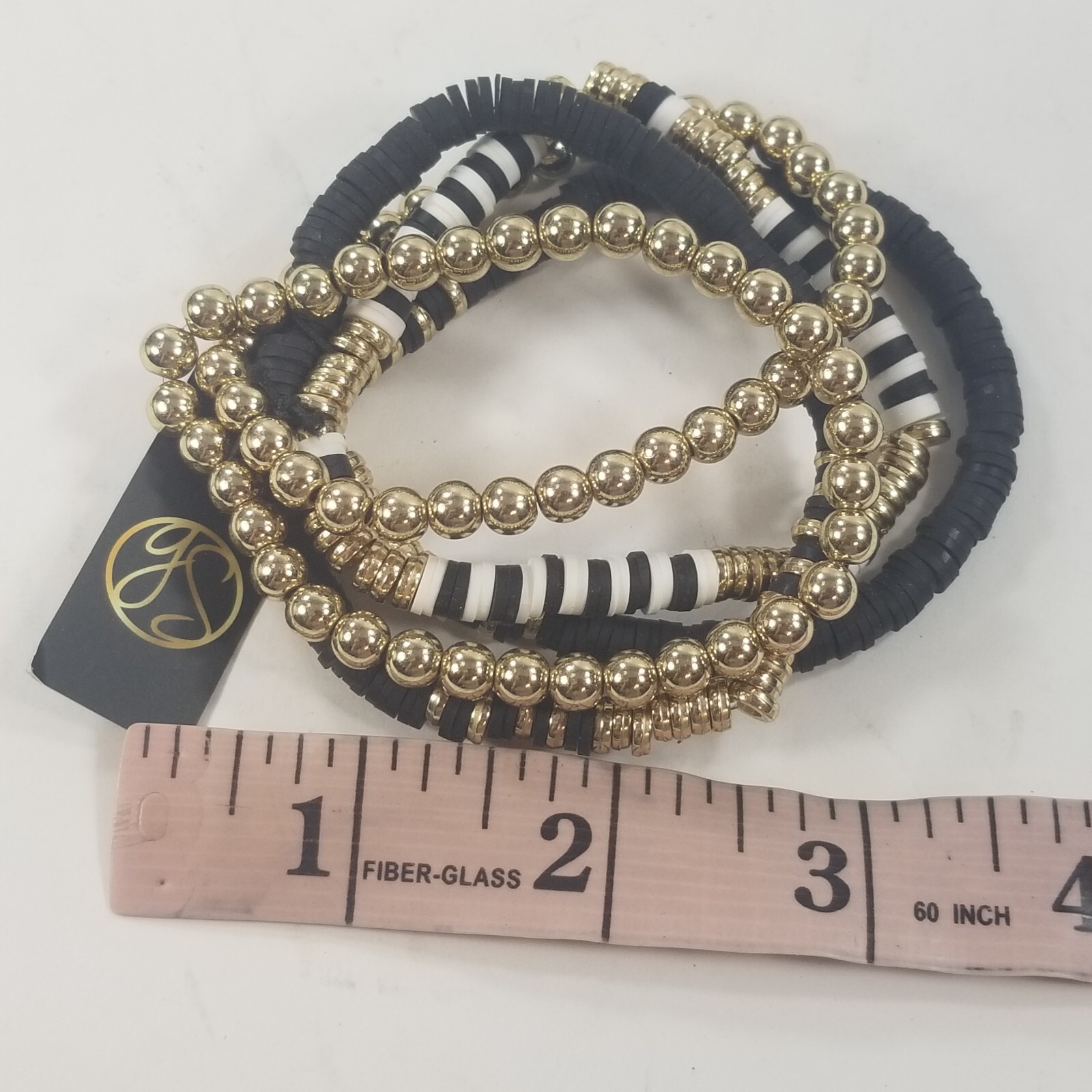 Gold tone Multi-Strand Bracelet Black White Layered