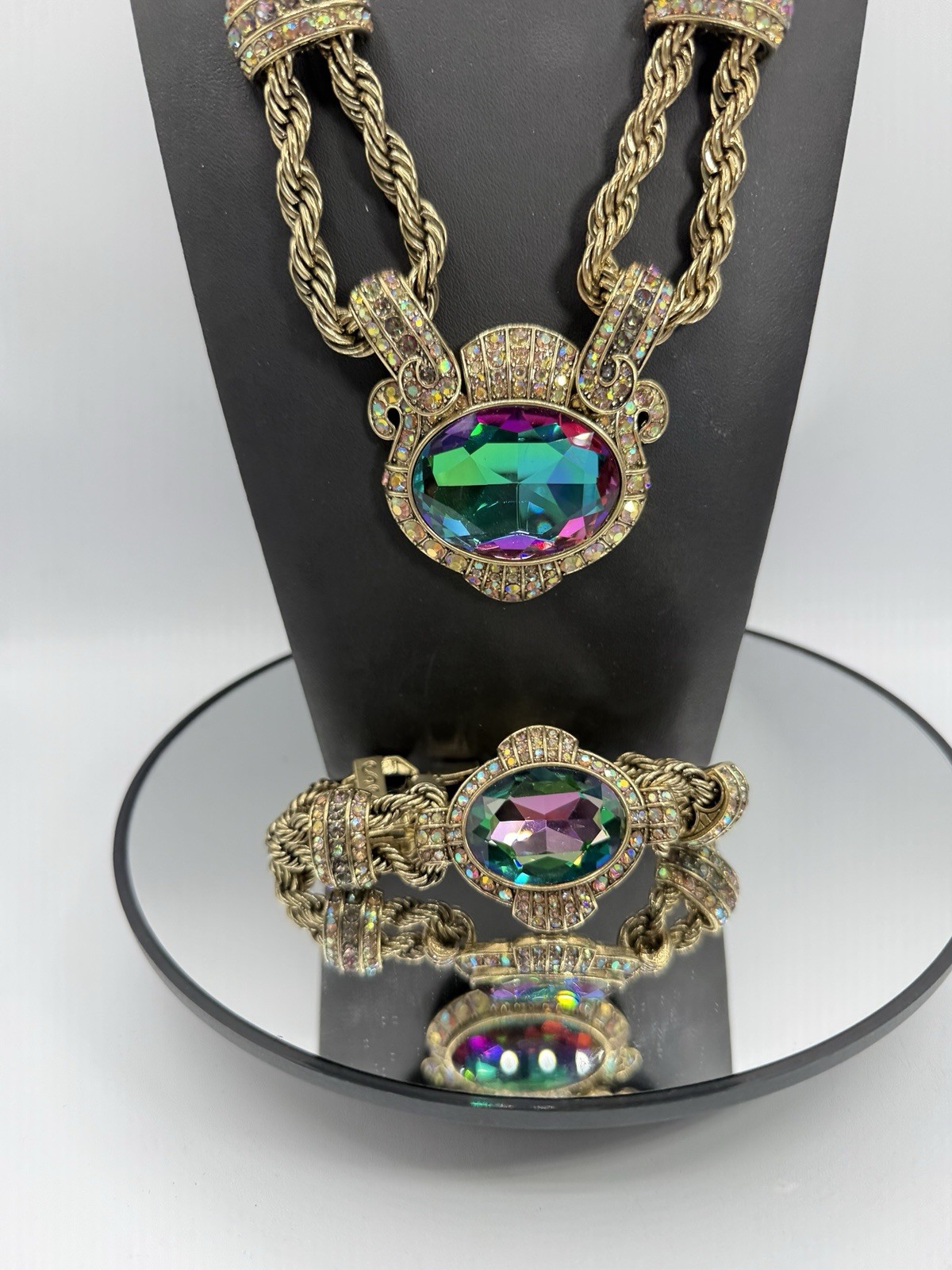 Heidi Daus Chain Of Events AURORA BOREALIS Necklace Bracelet Jewelry Set OF 2