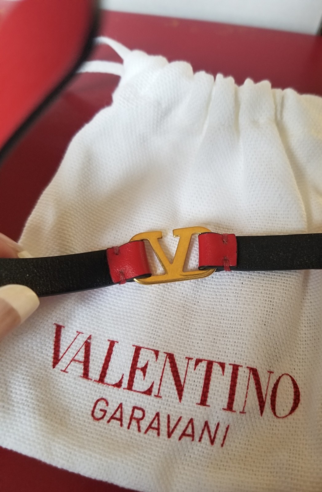 Valentino Garavani Red Leather Bracelet V Logo Dust Bag Limited Edition