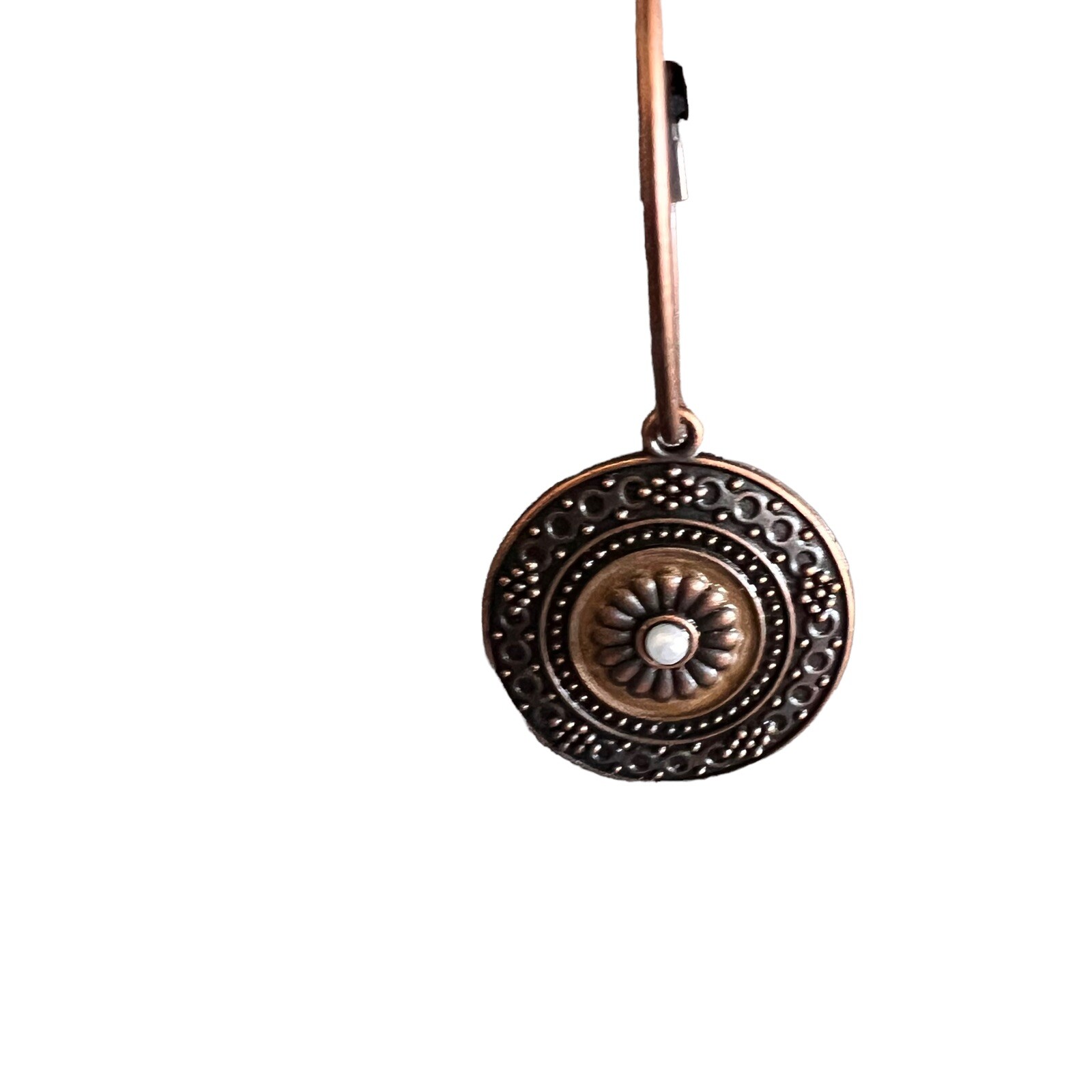 Round Wood Bronze Alloy Double Pendant Set With Pearl Embellished Earrings New