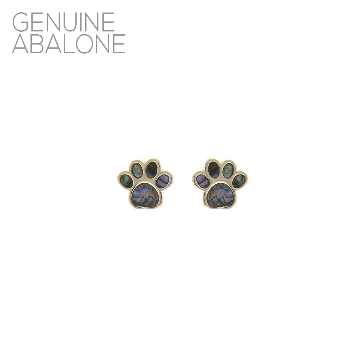Genuine Abalone Paw Print Earrings in Silver or Gold (0.59×0.59in)
