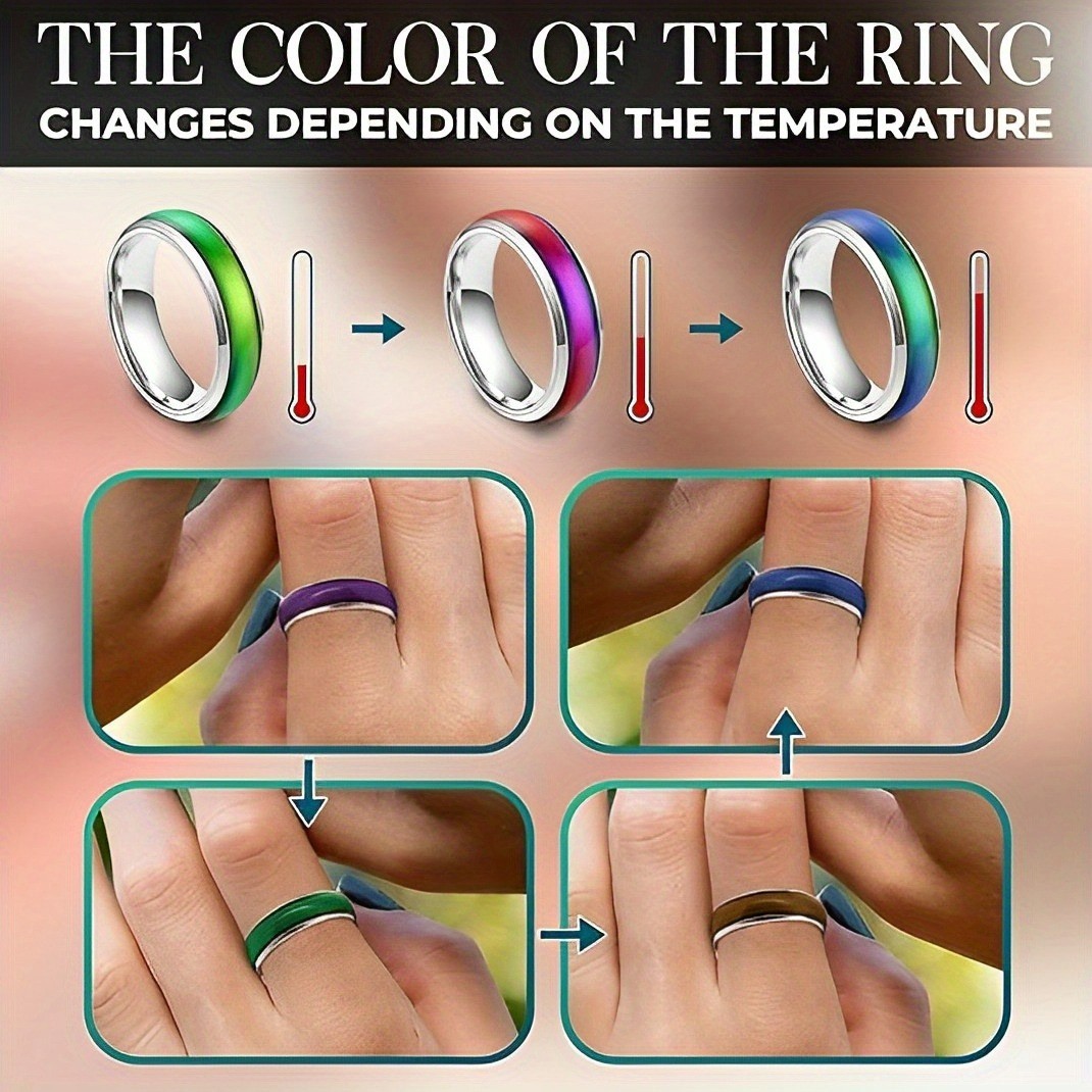 100 Colour Changing Mood Rings with Box Temperature Changeable Colour Rings