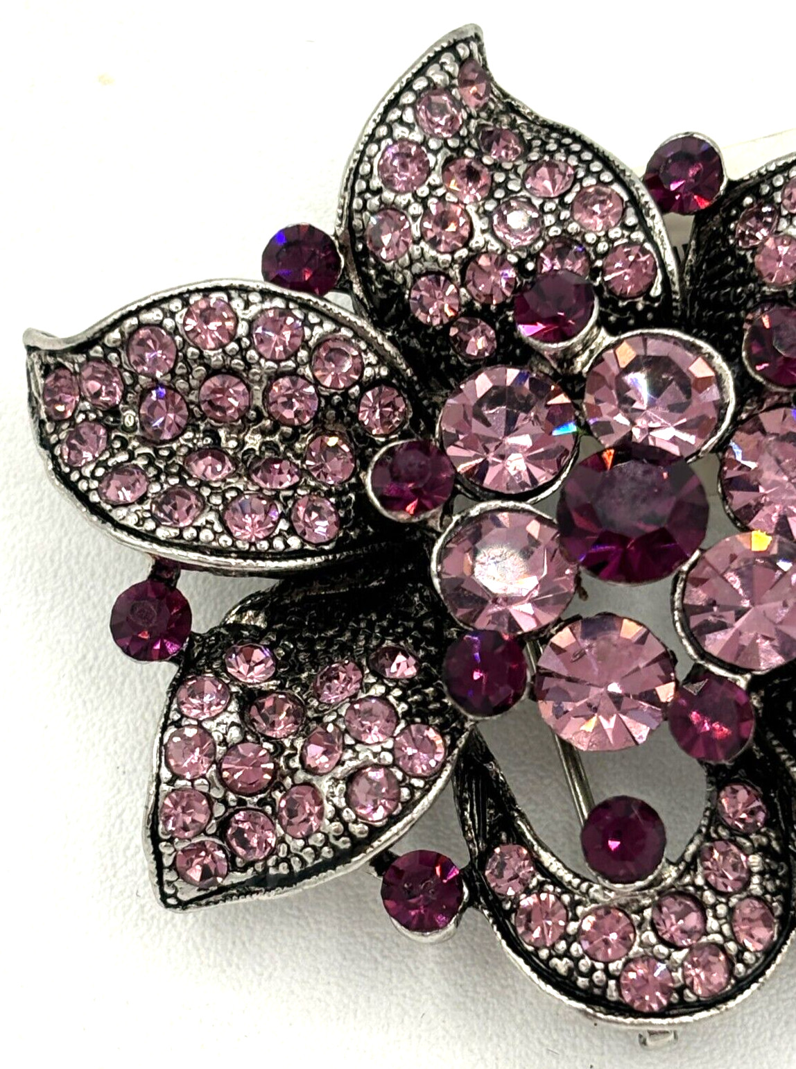 Express Crystal Floral Rhinestone Brooch PurplePink Silvertone Statement Pin NWT