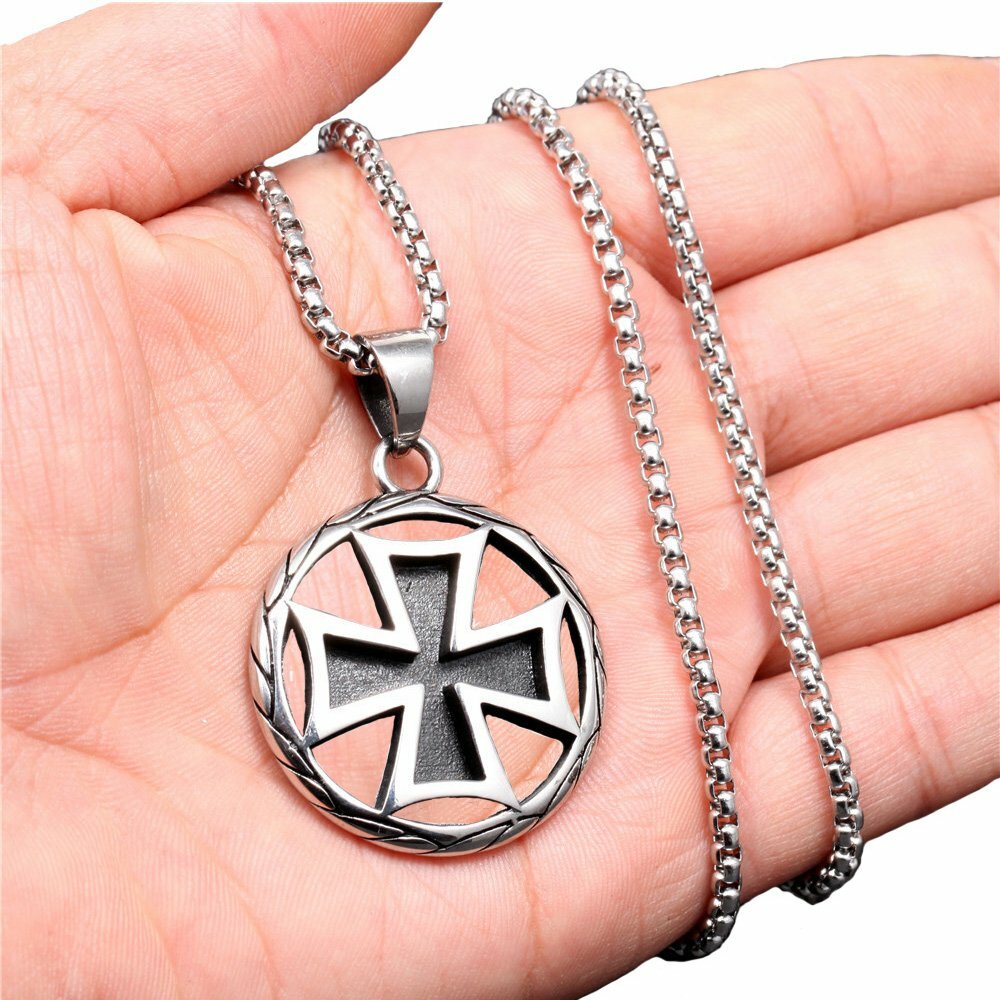 MENDEL Mens Biker Iron Cross Pendant Necklace Medal Stainless Steel WW2 Jewelry