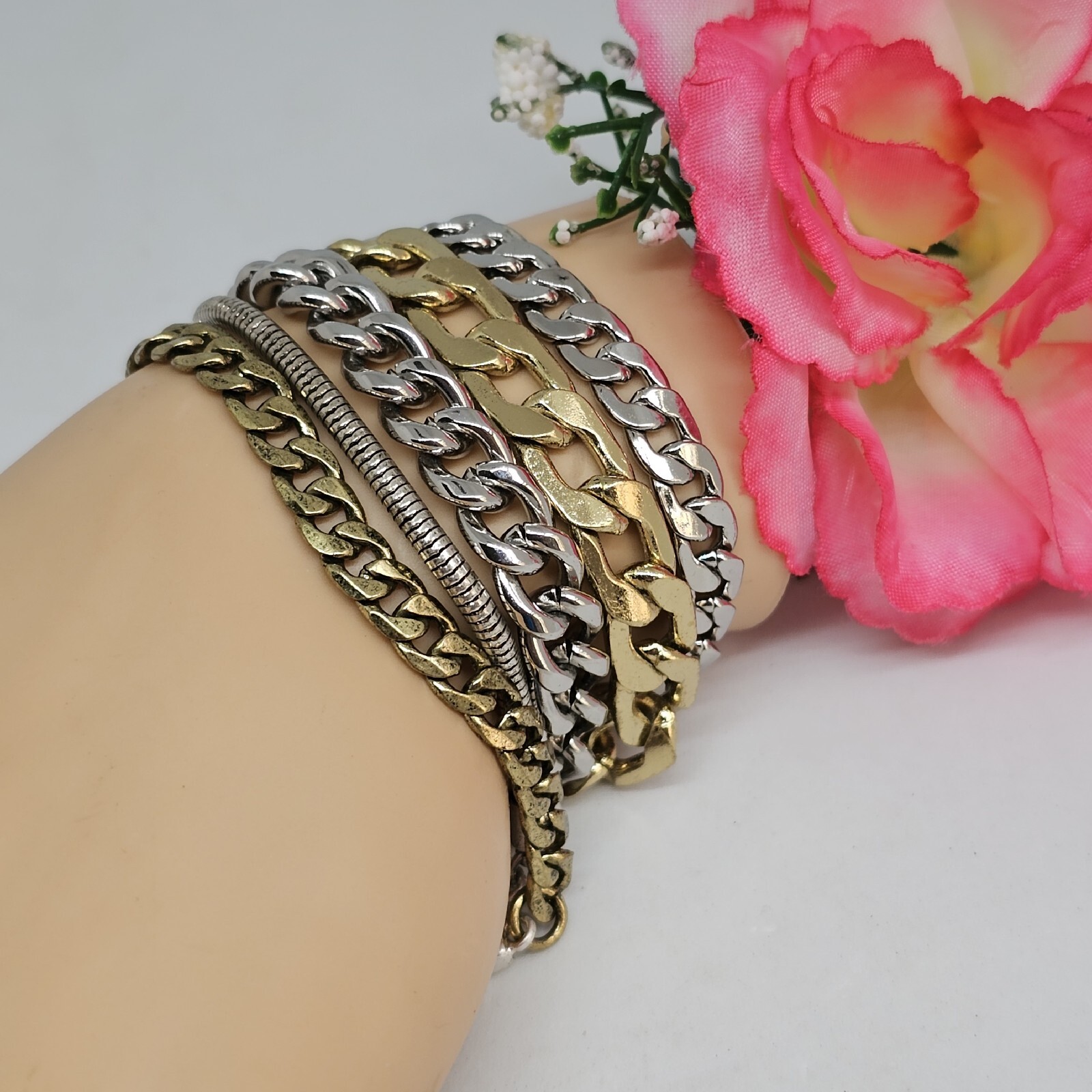 Jenny Bird Cuff Mixed Metal Cuff Bracelet Stacked Layered Chain Modern Jewelry