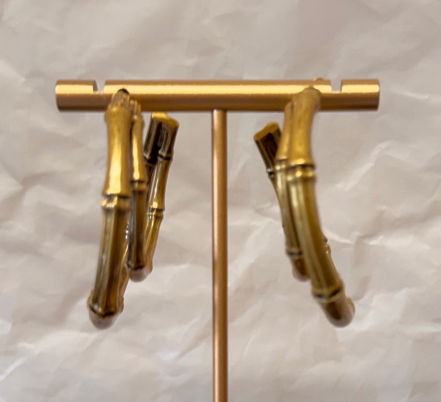 Saint Laurent YSL Bamboo Hoop Earrings Gold Tone Hoops # 564