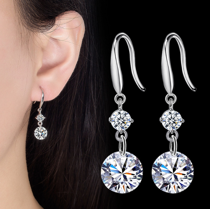 Women 925 Sterling Silver Drop Dangling Clear CZ Hook Earrings Gift I103