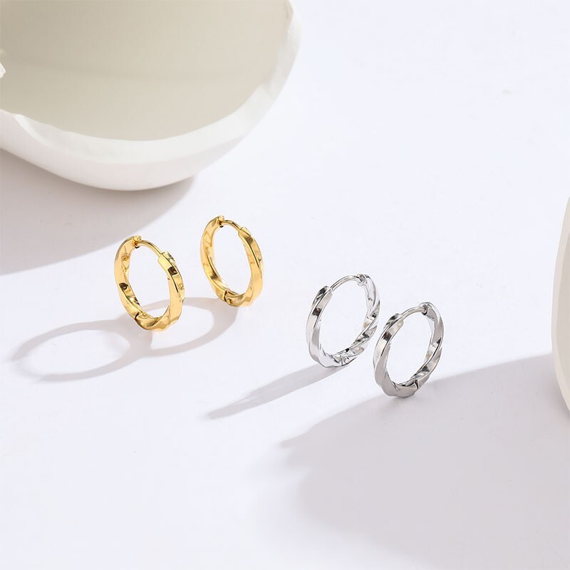 Women Girl 316L Stainless Steel Silver Gold Twisted Huggie Hoop Earrings AC1