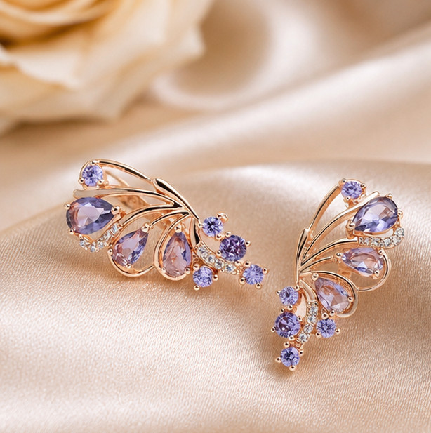 3.00Ct Pear Cut Simulated Amethyst Engagement Stud Earrings 14K Rose Gold Plated