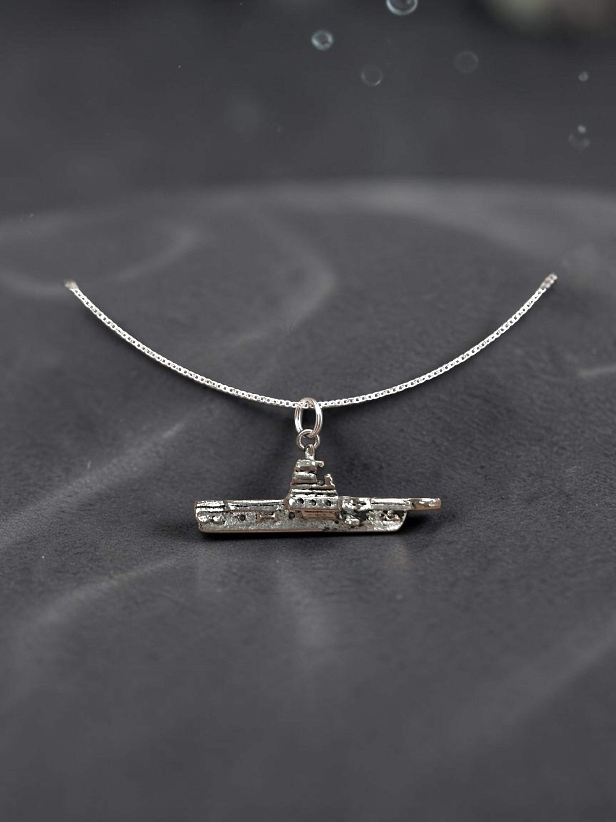 Silver Naval Aircraft Carrier Pewter Charm Pendant | Military Ship Charm