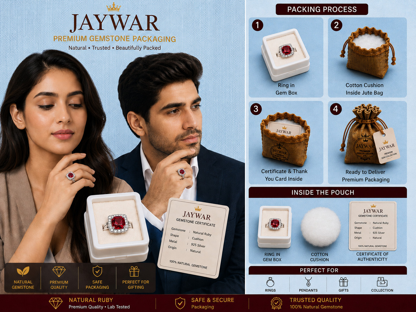 Jaywar Adjustable Emerald Ring Panchdhatu Gold Plated Unisex Men Women Gift