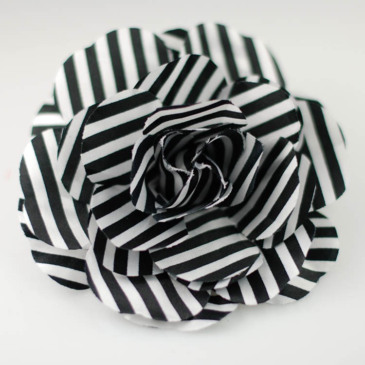 fabric flower brooch-Black White Stripe